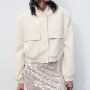Zara Cream Bomber Jacket